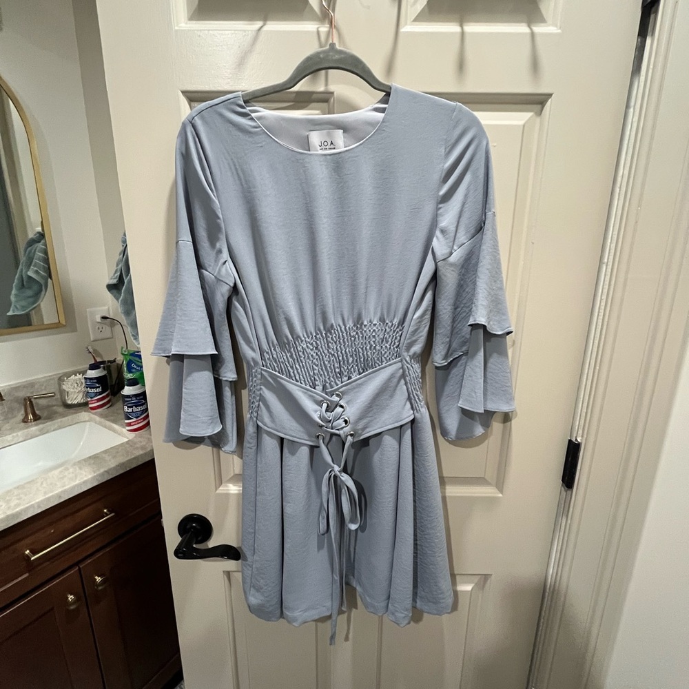 Light Blue Ruffle Sleeve Dress